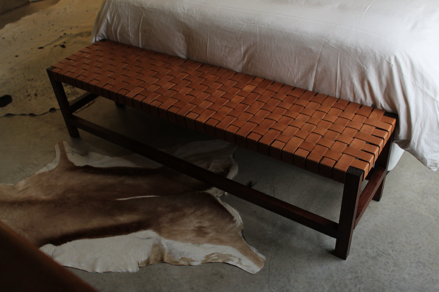 Woven Leather Bench - Tan