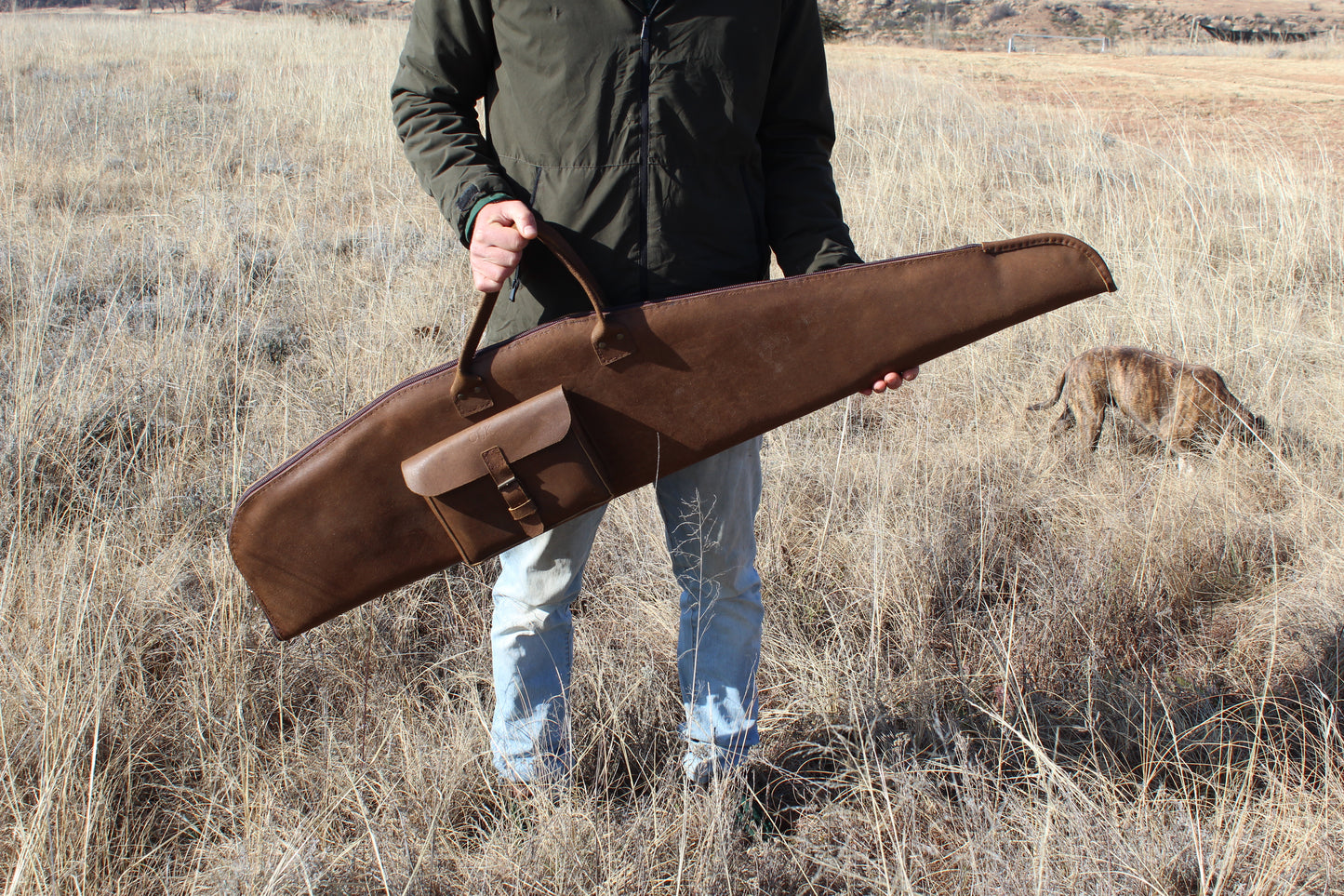 Leather Rifle Bag - Dark waxed suede (flap with buckle)