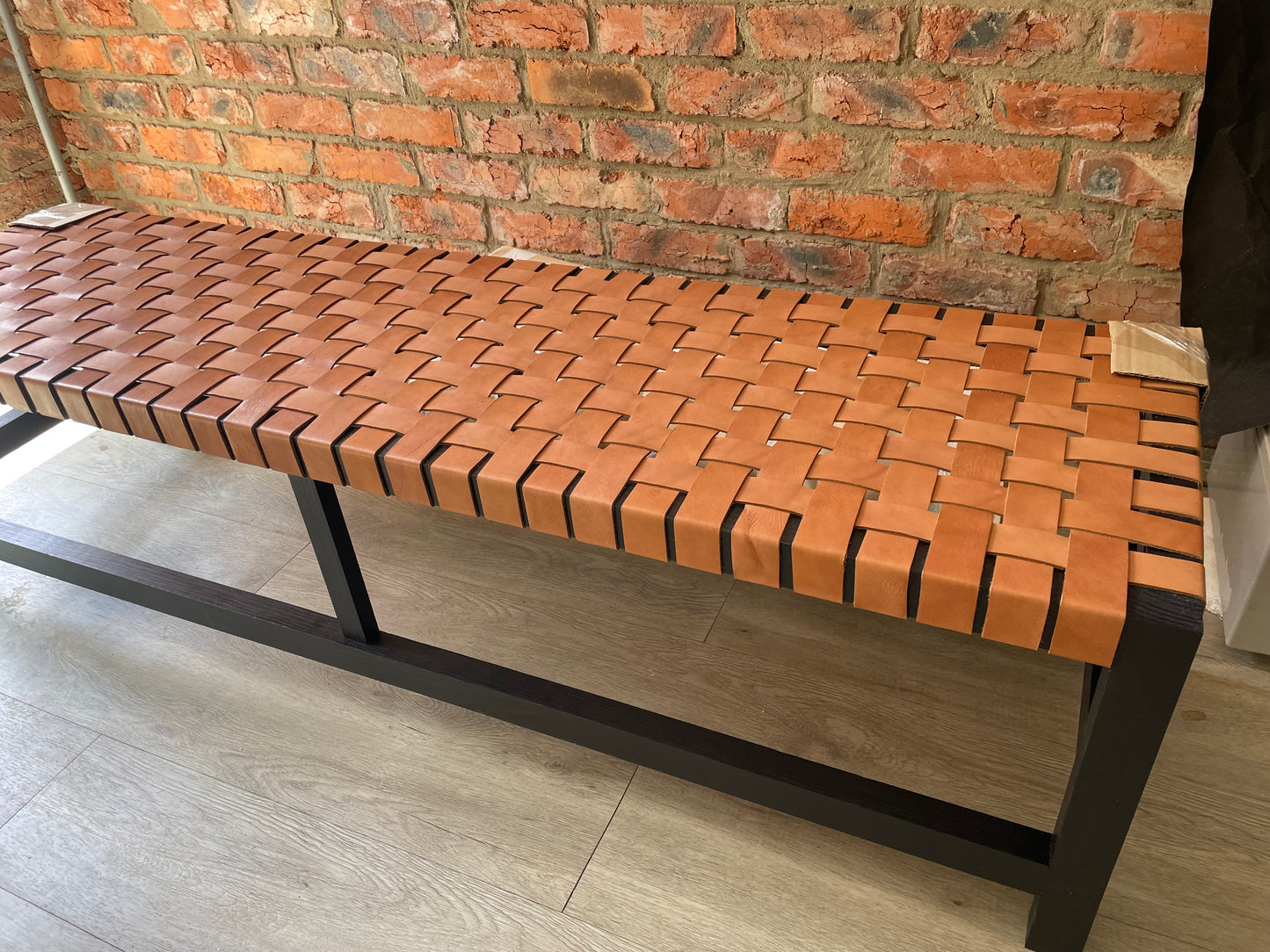 Woven Leather Bench - Tan