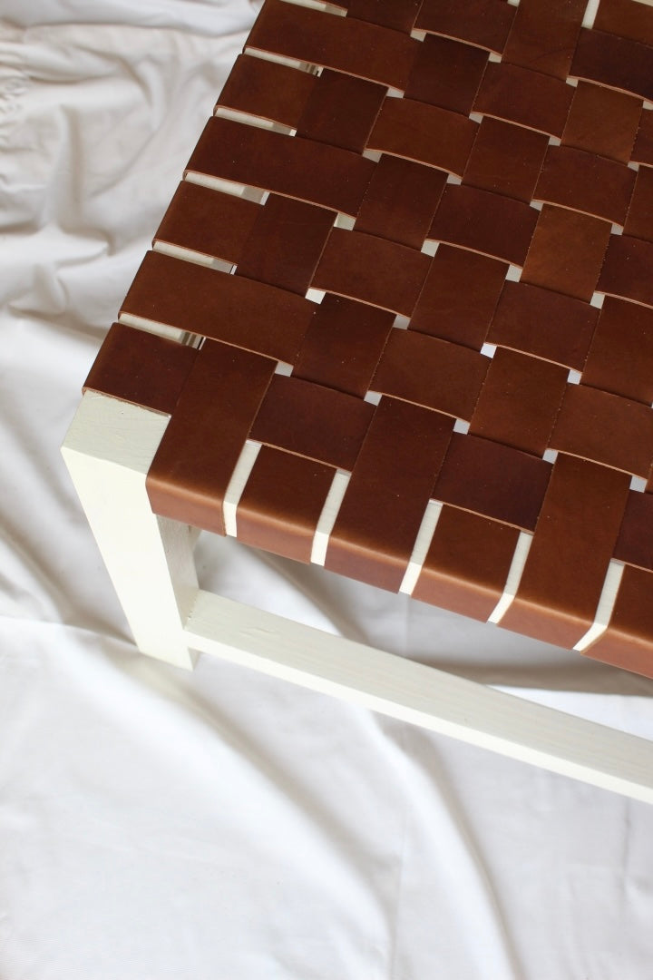 Woven Leather Bench - Cognac