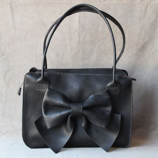Leather sandra business bag with bow
