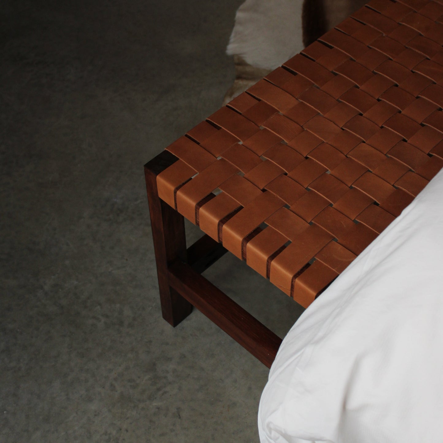 Woven Leather Bench - Tan