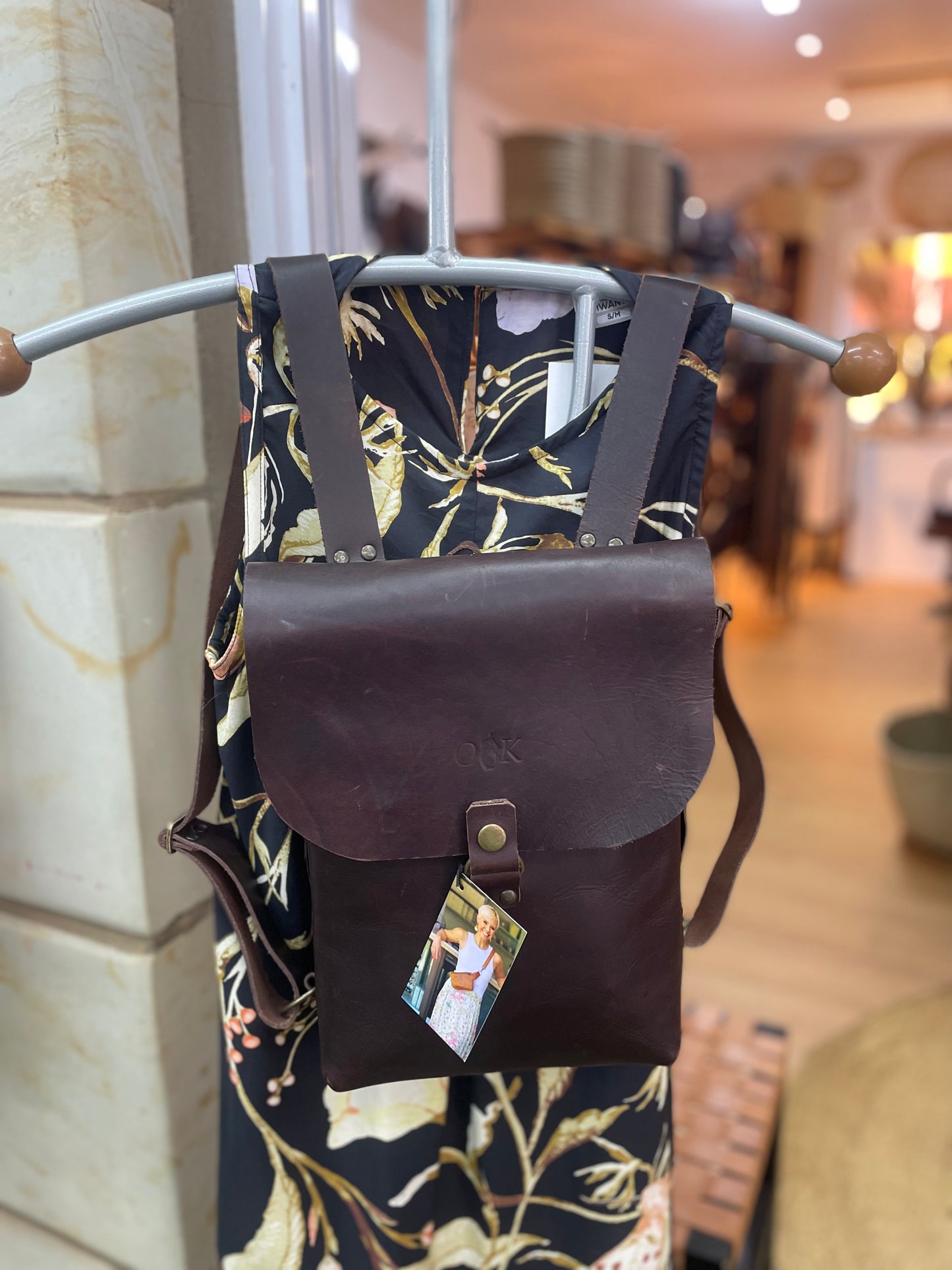 Leather Minimalist Backpack - Dark brown