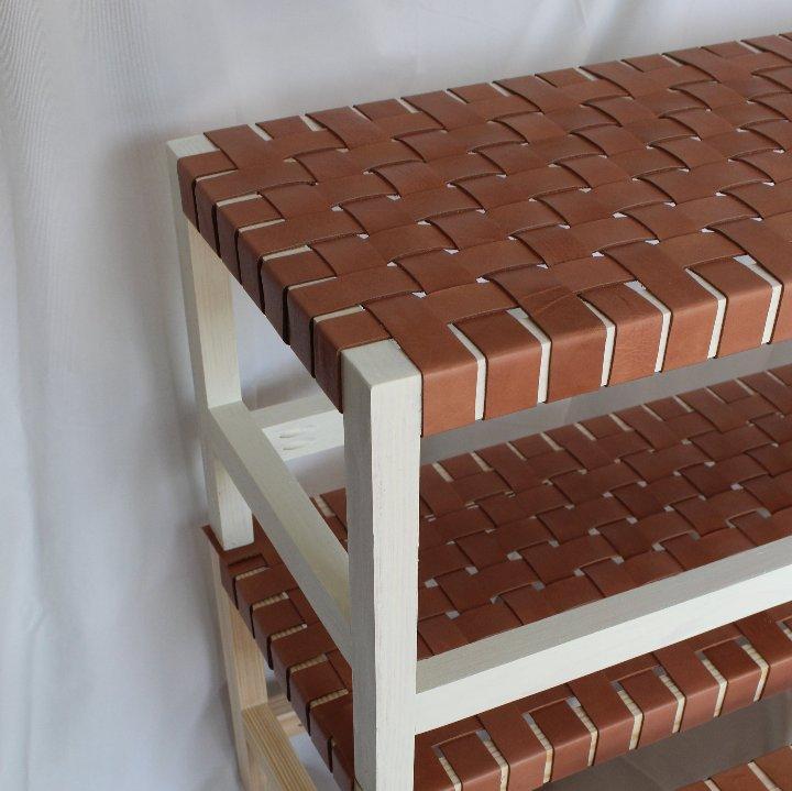 Woven Leather Bench - Tan