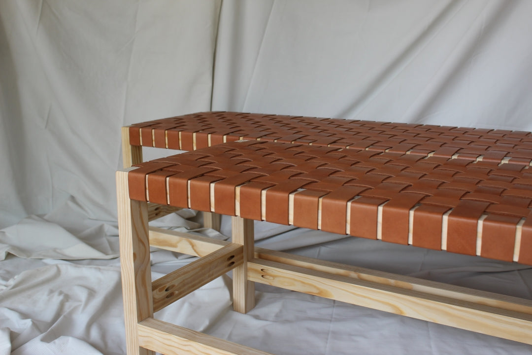 Woven Leather Bench - Tan