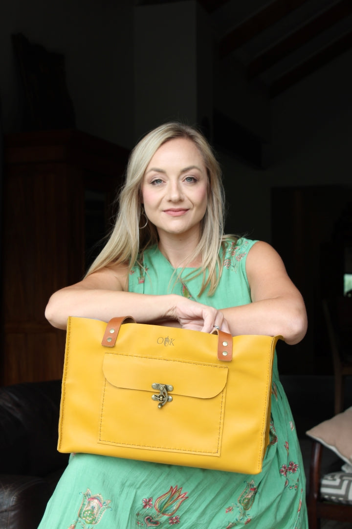 Closed Leather Organiser Case - Mustard