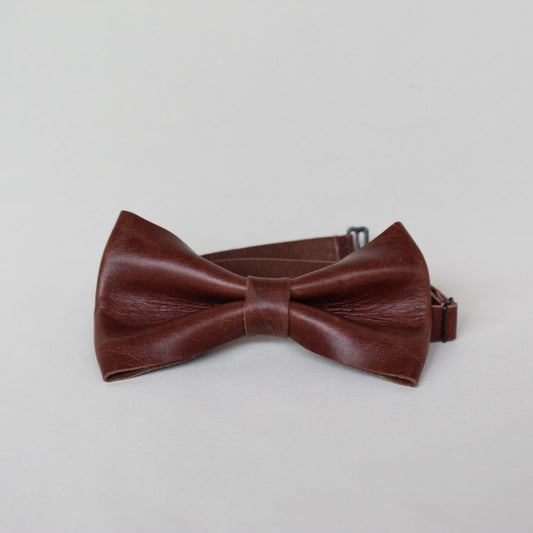Leather Folded Bow Tie - Brown