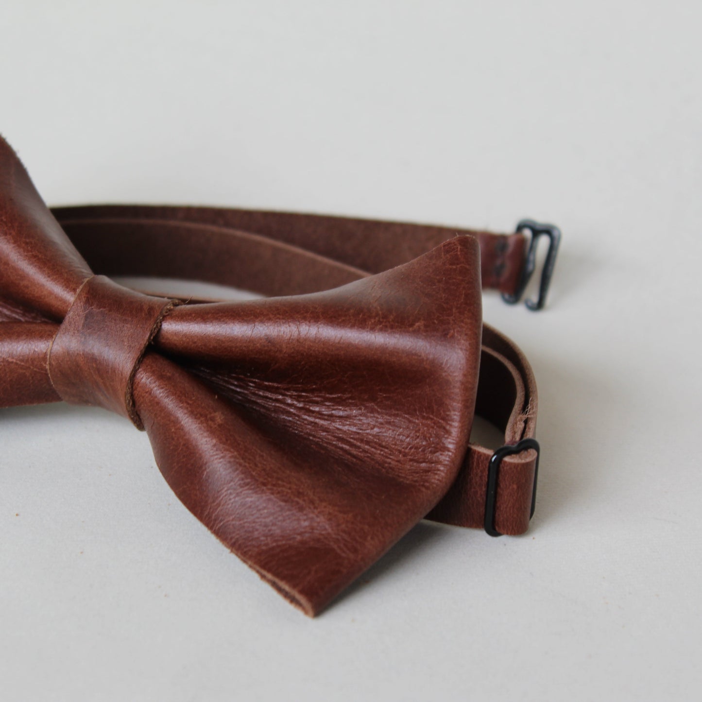 Leather Folded Bow Tie - Brown