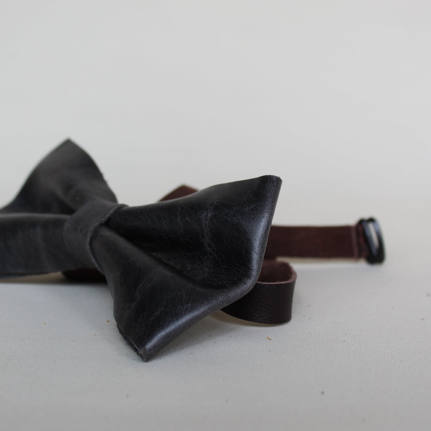 Leather Folded Bow Tie - Black