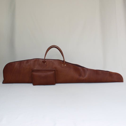 Leather Rifle Bag - Cognac lined with Sheepskin, zip pocket edition