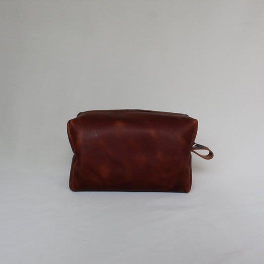 Leather Box Toiletry Bag - Cognac