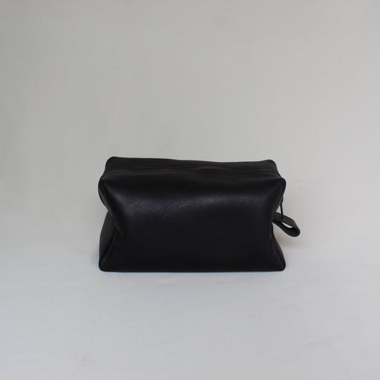 Leather Box Toiletry Bag - Black