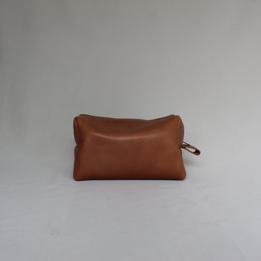 Leather Box Toiletry Bag - Tan