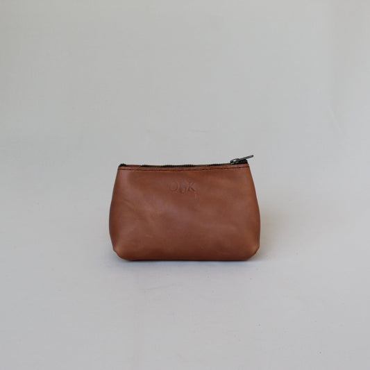 Small Leather Make-Up Bag - Tan