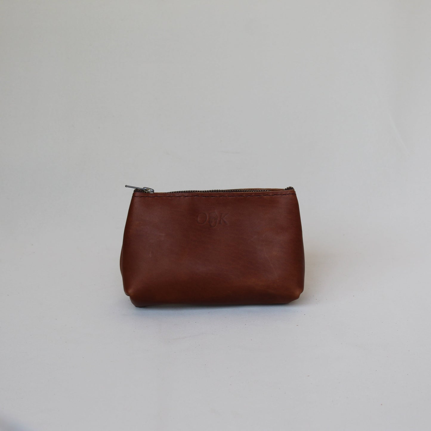 Small Leather Make-Up Bag - Cognac