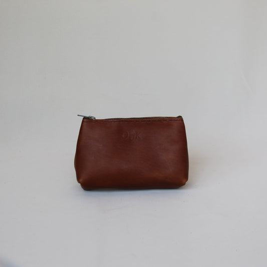 Small Leather Make-Up Bag - Cognac