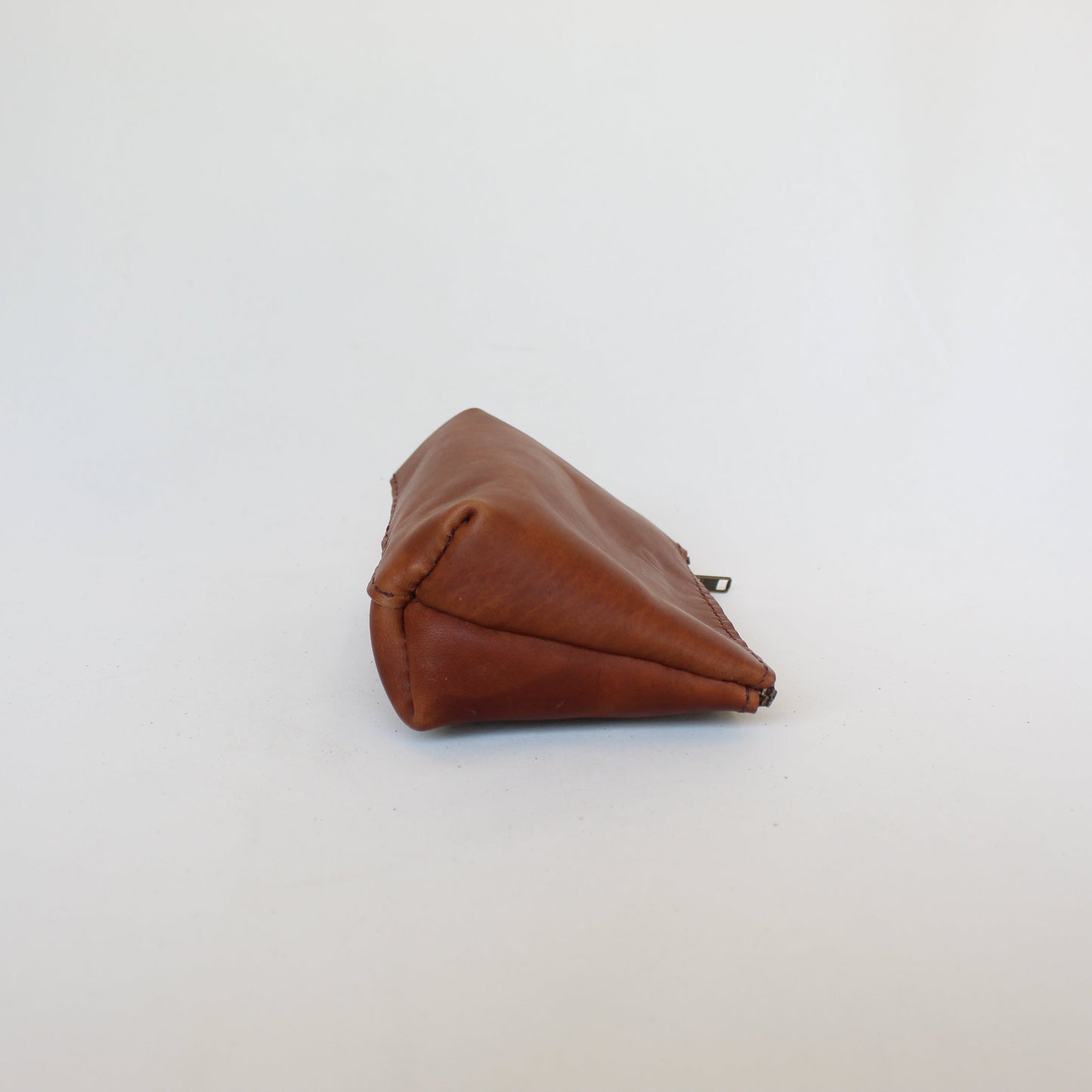 Small Leather Make-Up Bag - Cognac