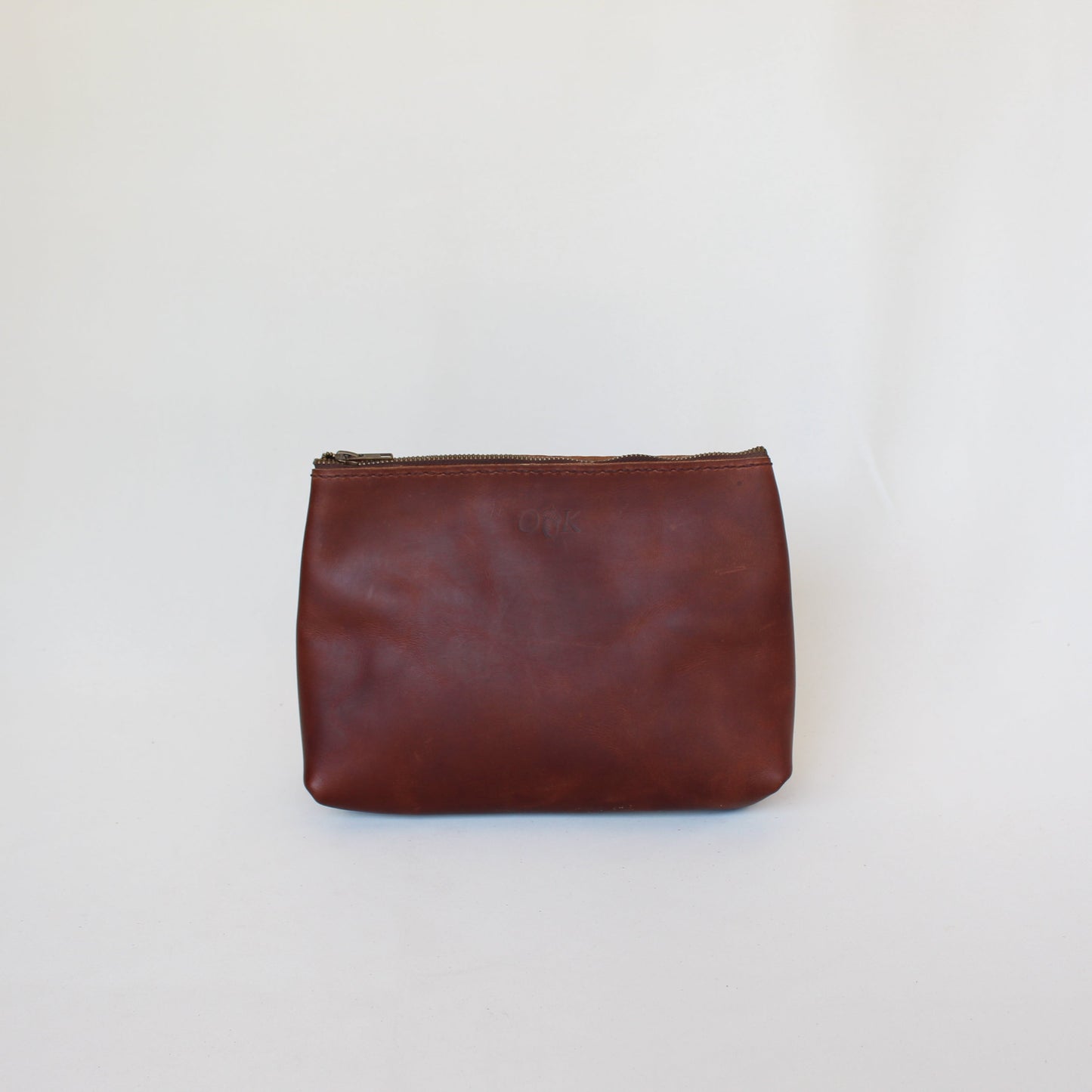 Large Leather Makeup Bag - Cognac