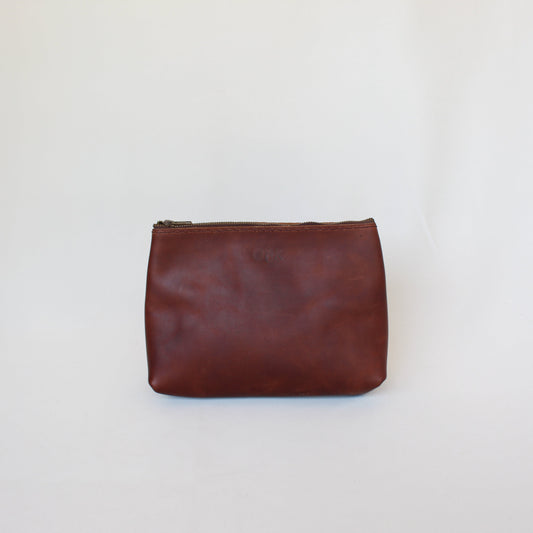 Large Leather Makeup Bag - Cognac