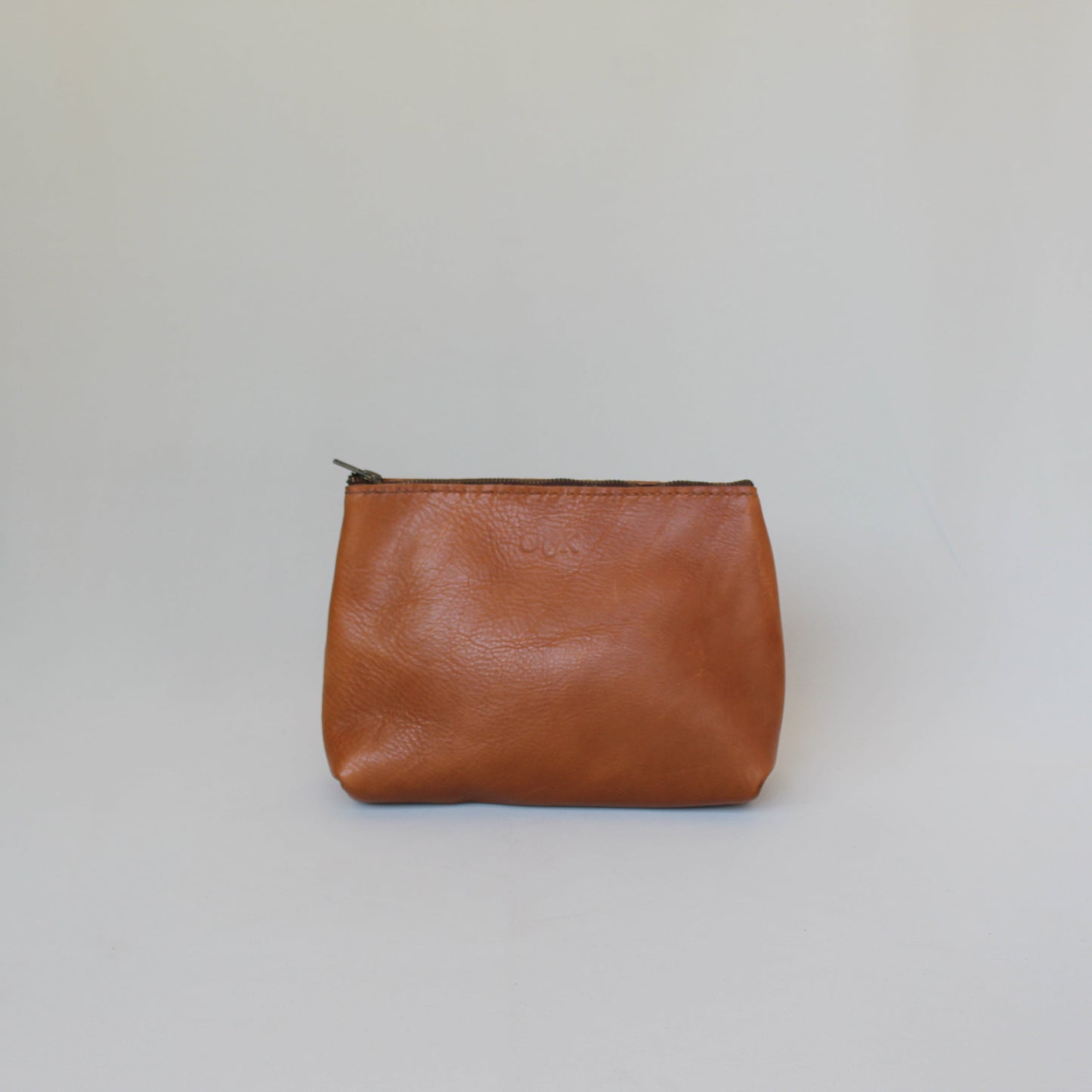 Large Leather Makeup Bag - Tan