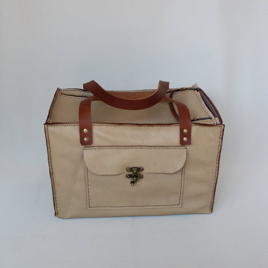 Closed Leather Organiser Case - Beige