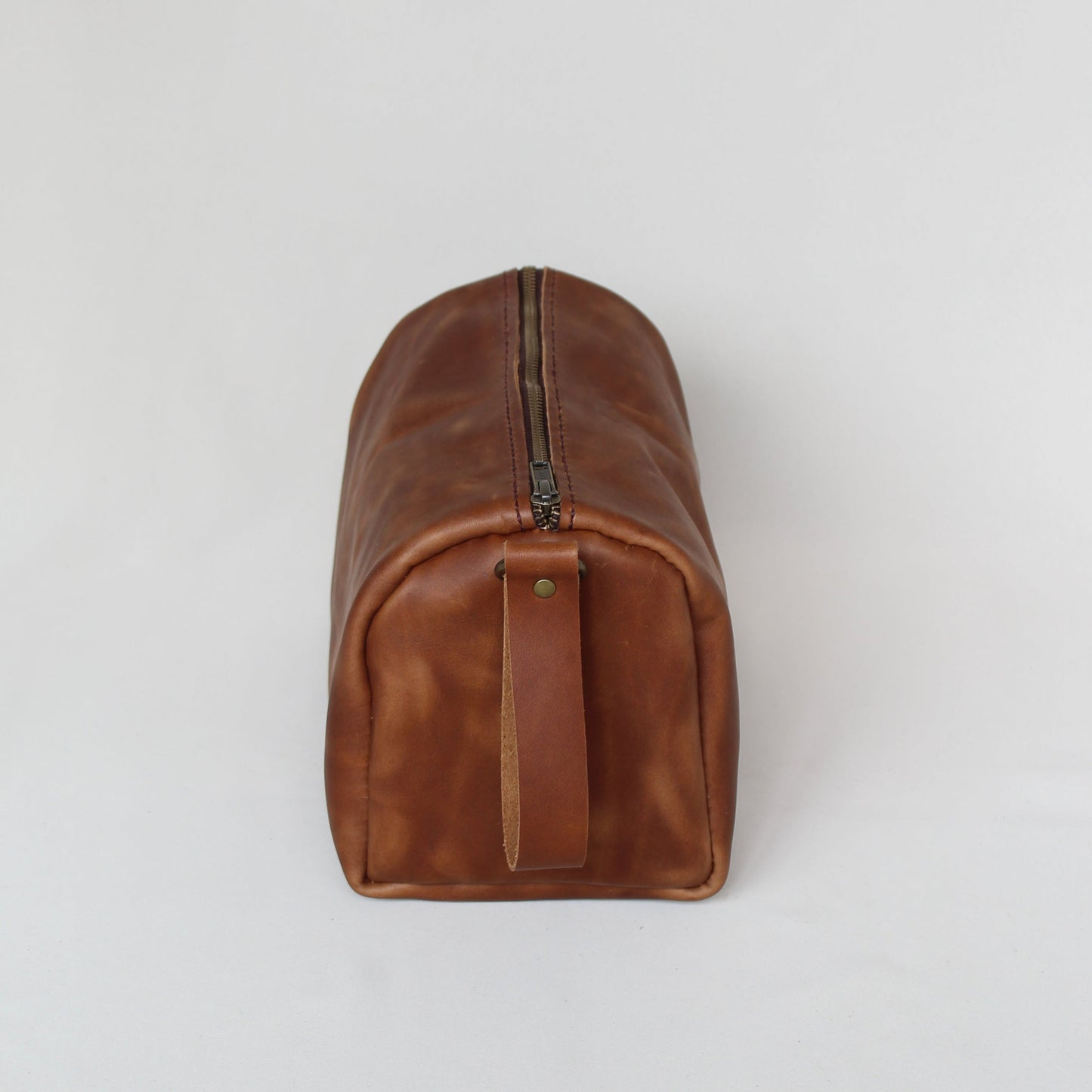 Leather Round Toiletry Bag - Cognac