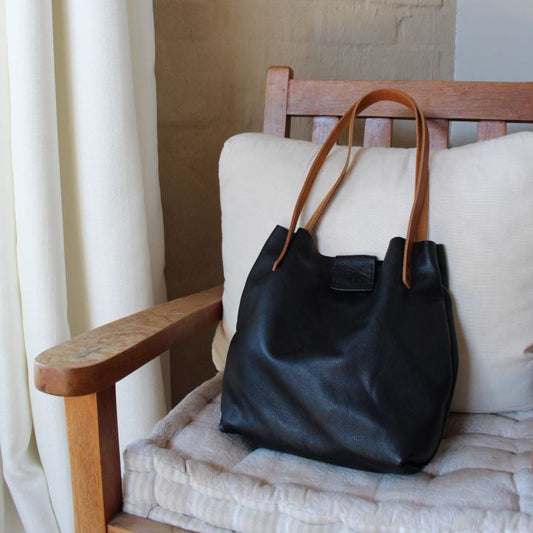 Soft Tote Leather Bag - Black