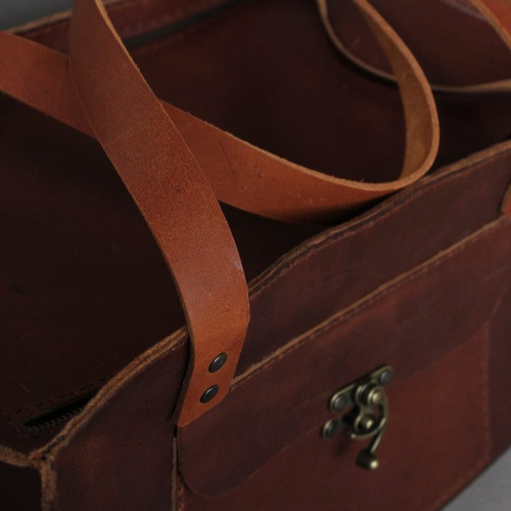 Closed Leather Organiser Case - Cognac