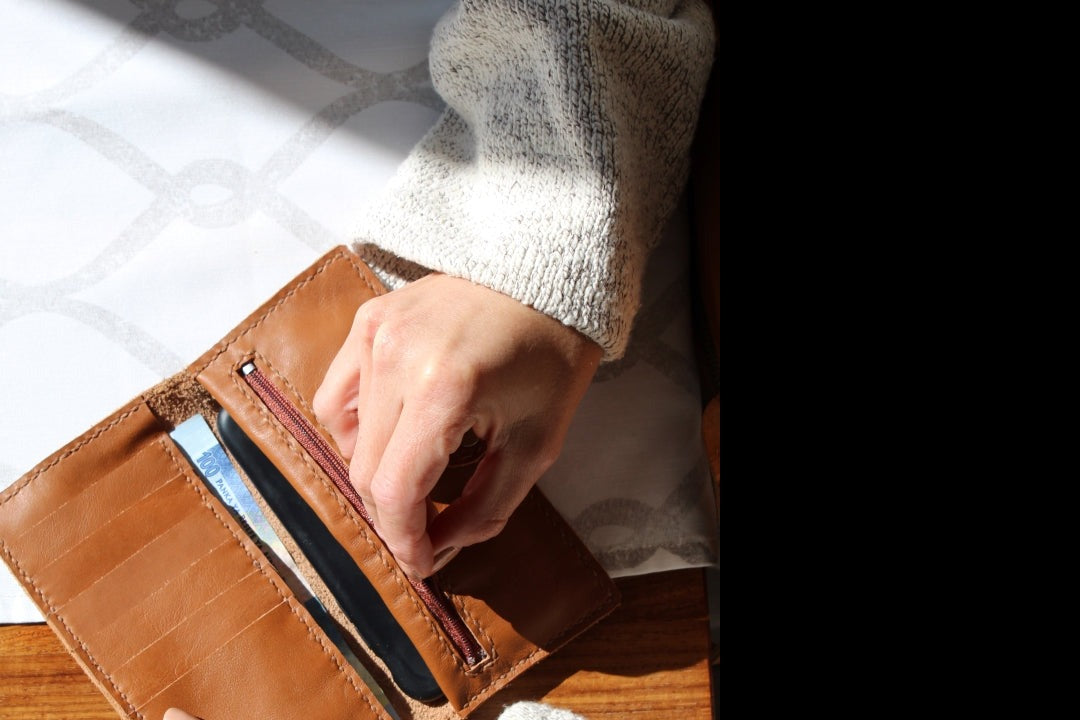 Ladies wallet showing zip