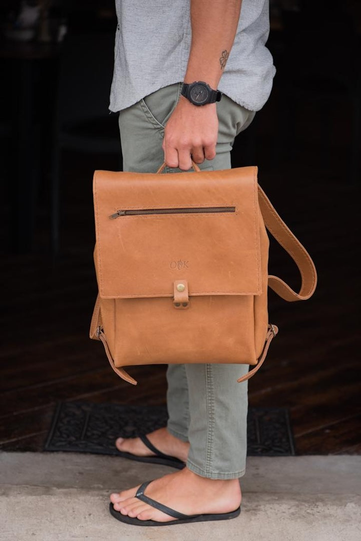 Leather outdoor backpack