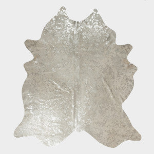 Cow Hide - Metalic silver on white