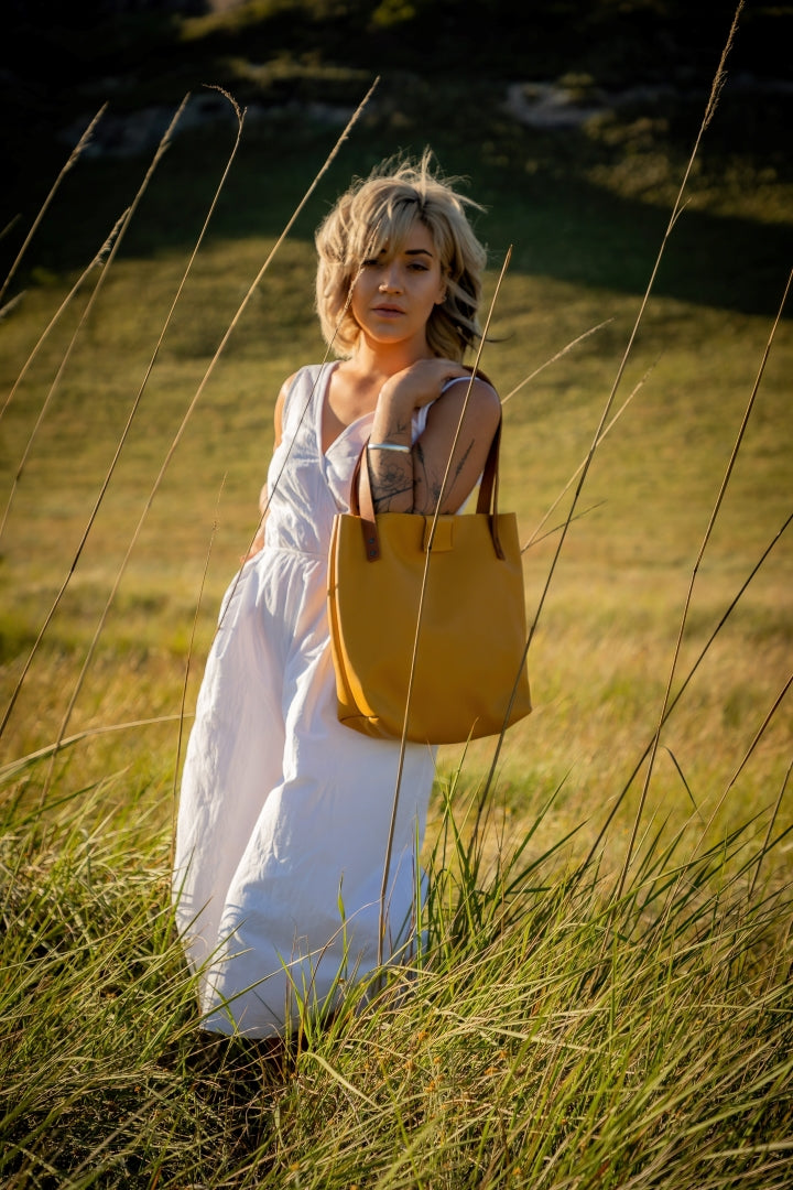 Soft Tote Leather Bag - Mustard