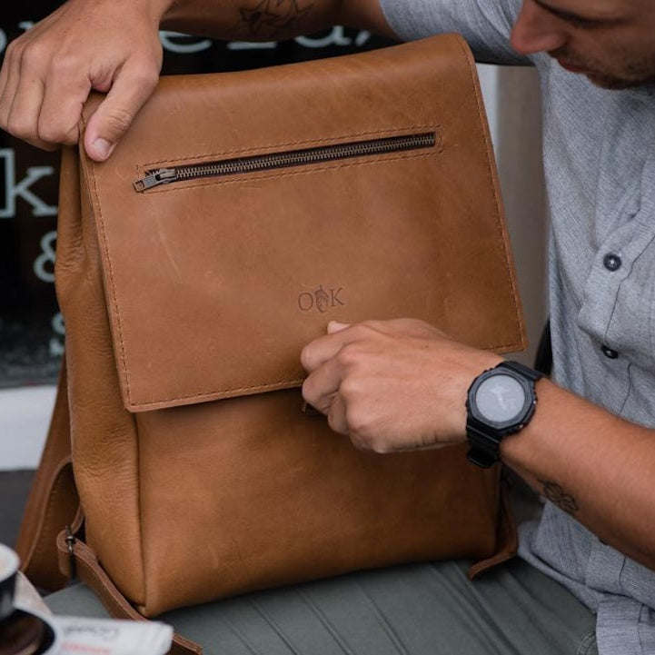 Leather outdoor backpack