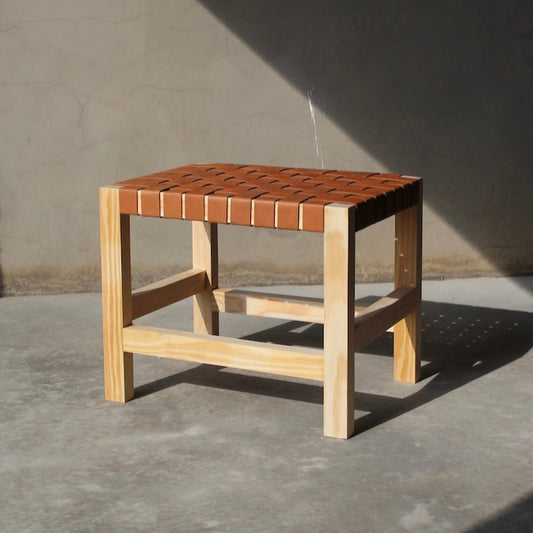 Woven leather bench