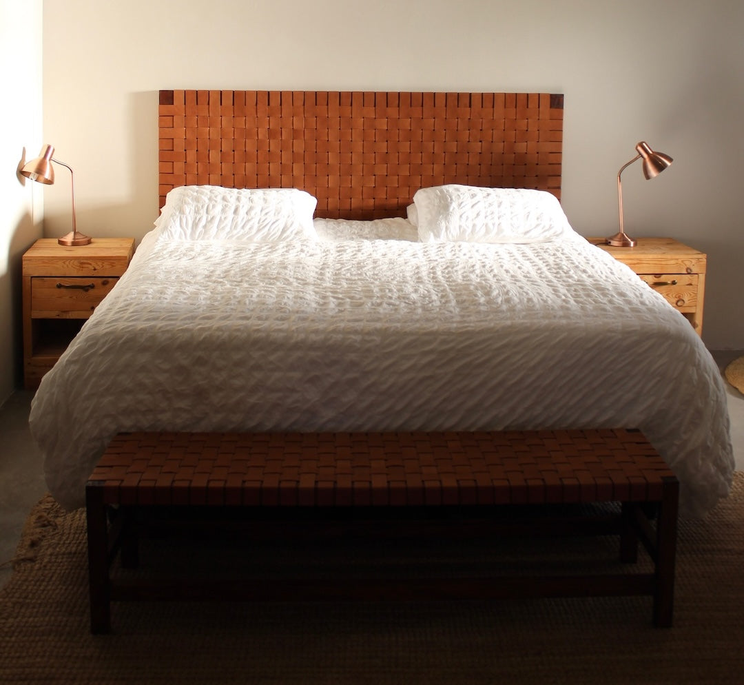 Woven leather headboard