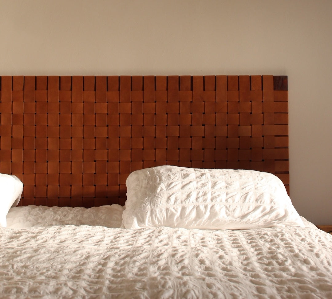 Woven leather headboard