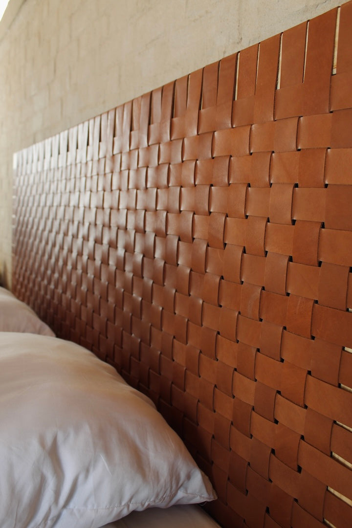 Woven leather headboard