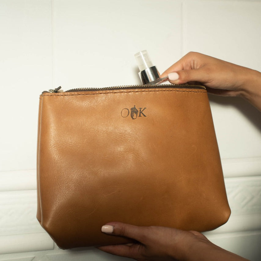 large makeup bag in genuine leather