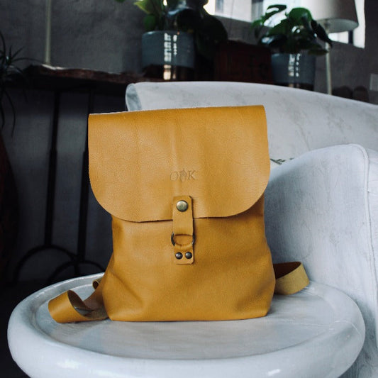 mustard leather backpack