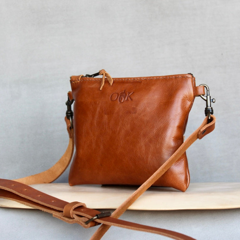 leather satchel in amber