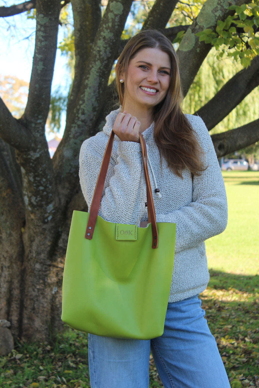 Soft Tote Leather Bag - Lime