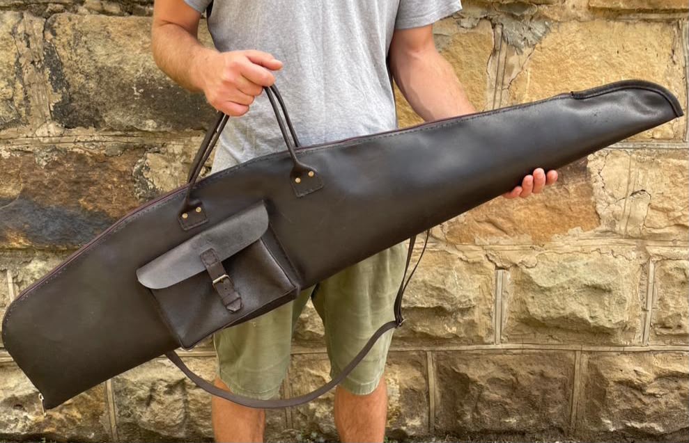 Leather Rifle Bag - Dark Chocolate waxed suede (flap with buckle)