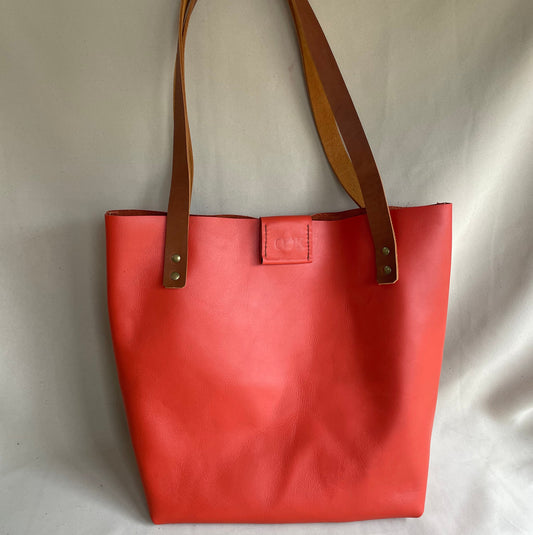 Soft Tote Leather Bag - Coral