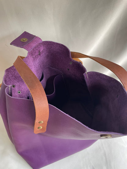Soft Tote Leather Bag - Purple