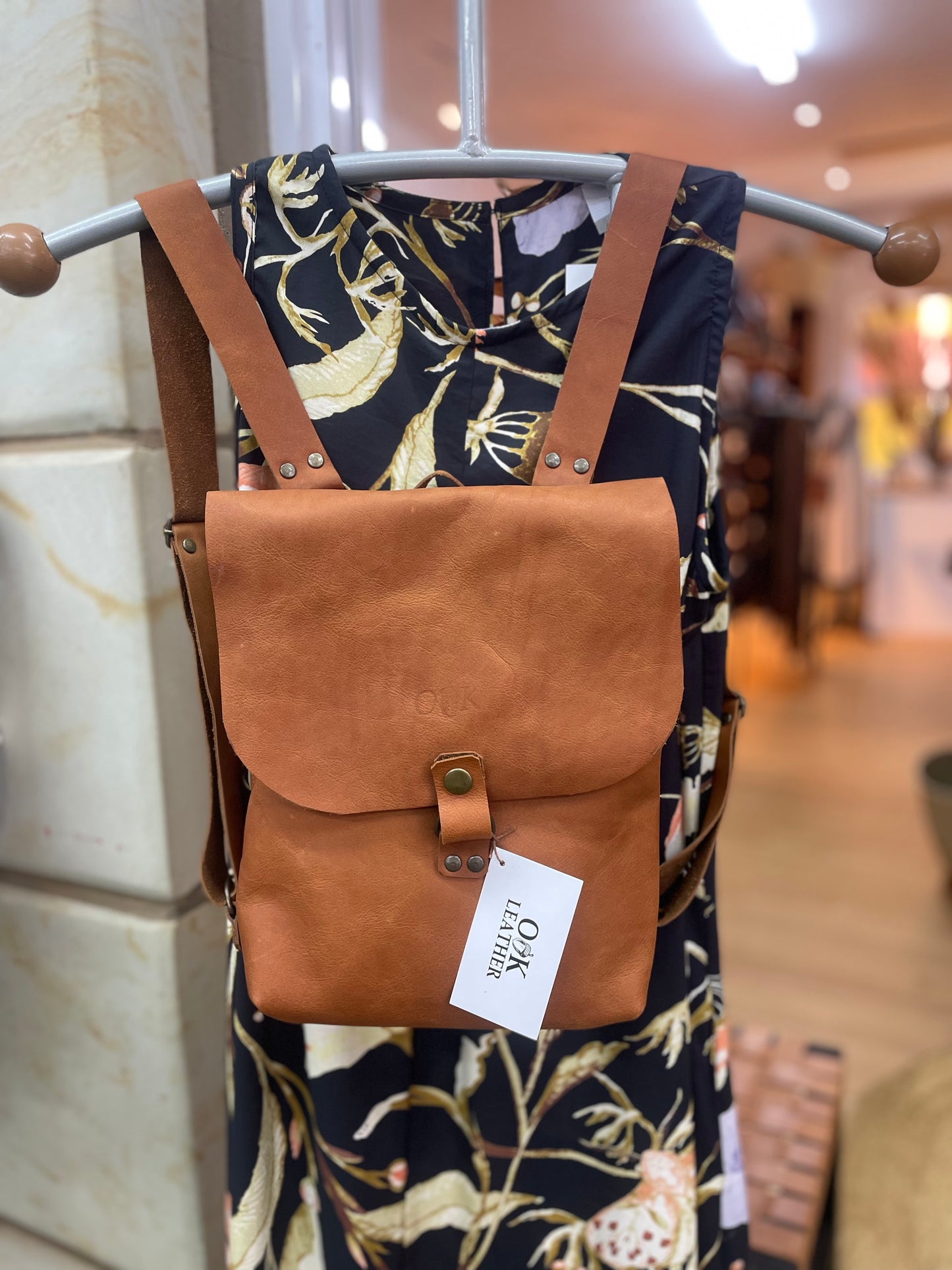 Leather Minimalist Backpack - Dark Tan