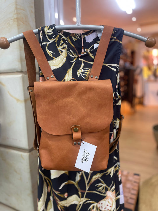 Leather Minimalist Backpack - Dark Tan