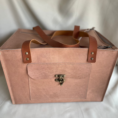 Closed Leather Organiser Case - Light Tan/Pinkish