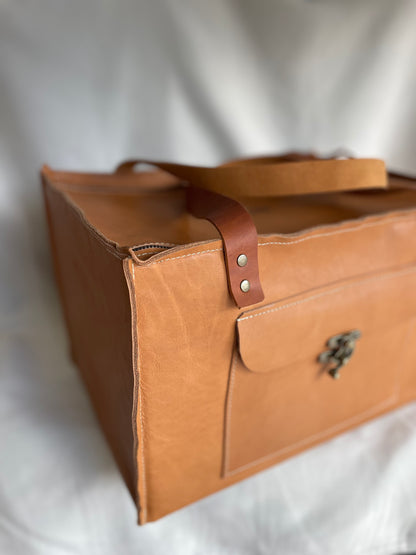 Closed Leather Organiser Case - Light Tan