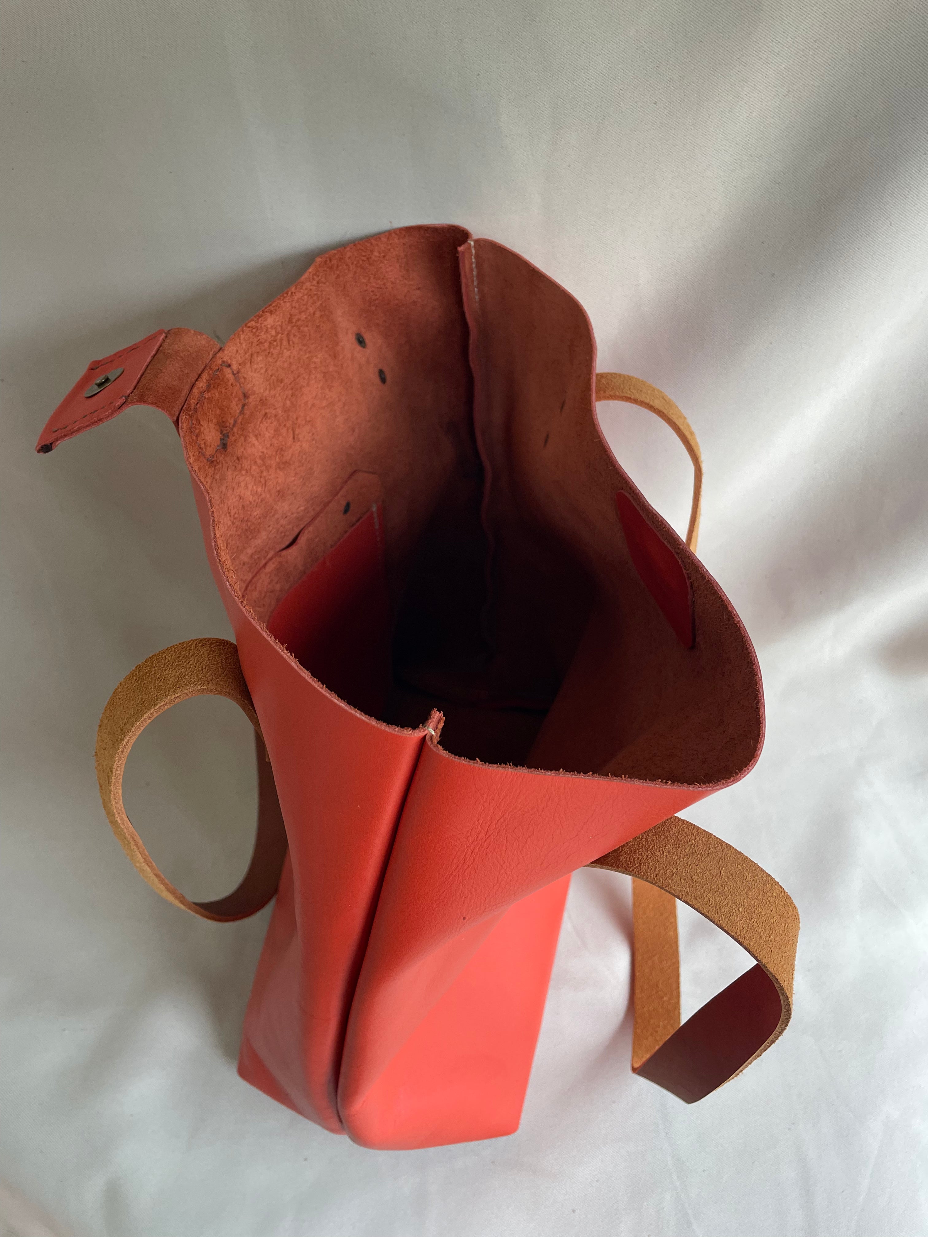 Soft Tote Leather Bag - Coral