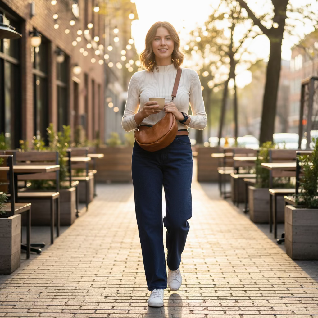 Tan Leather Banana Moonbag